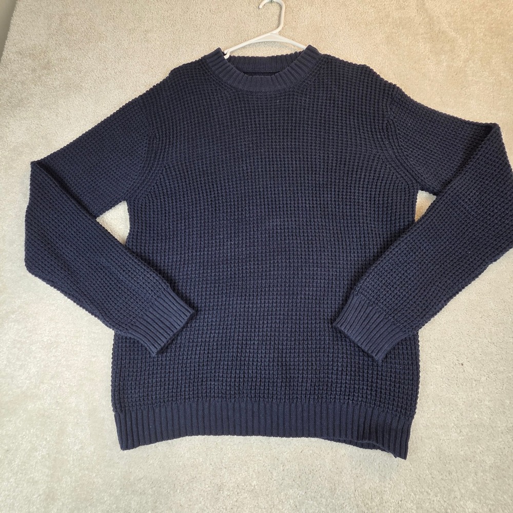 Line of Trade Mens XL Navy Blue Waffle Knit Crew Neck Sweater Pullover Cotton